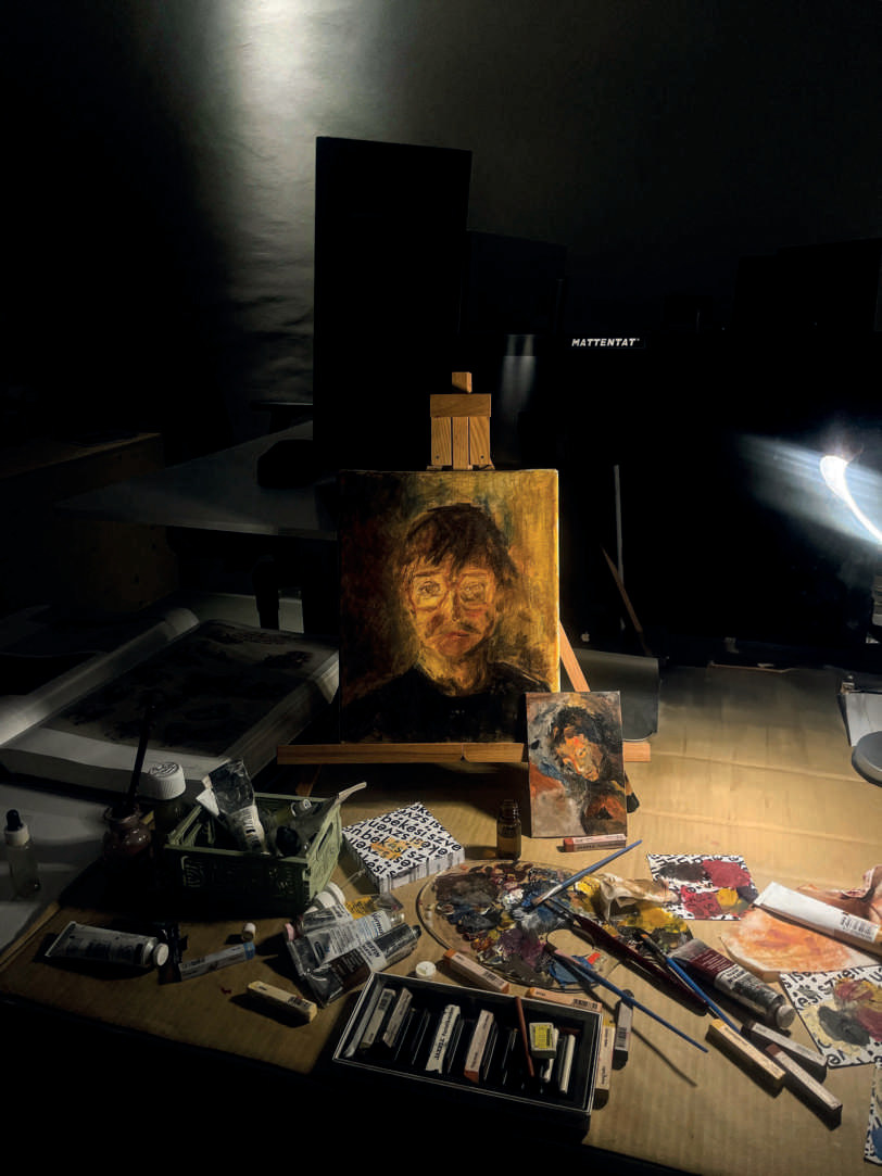 Studio, self-portrait on the easel, 2024