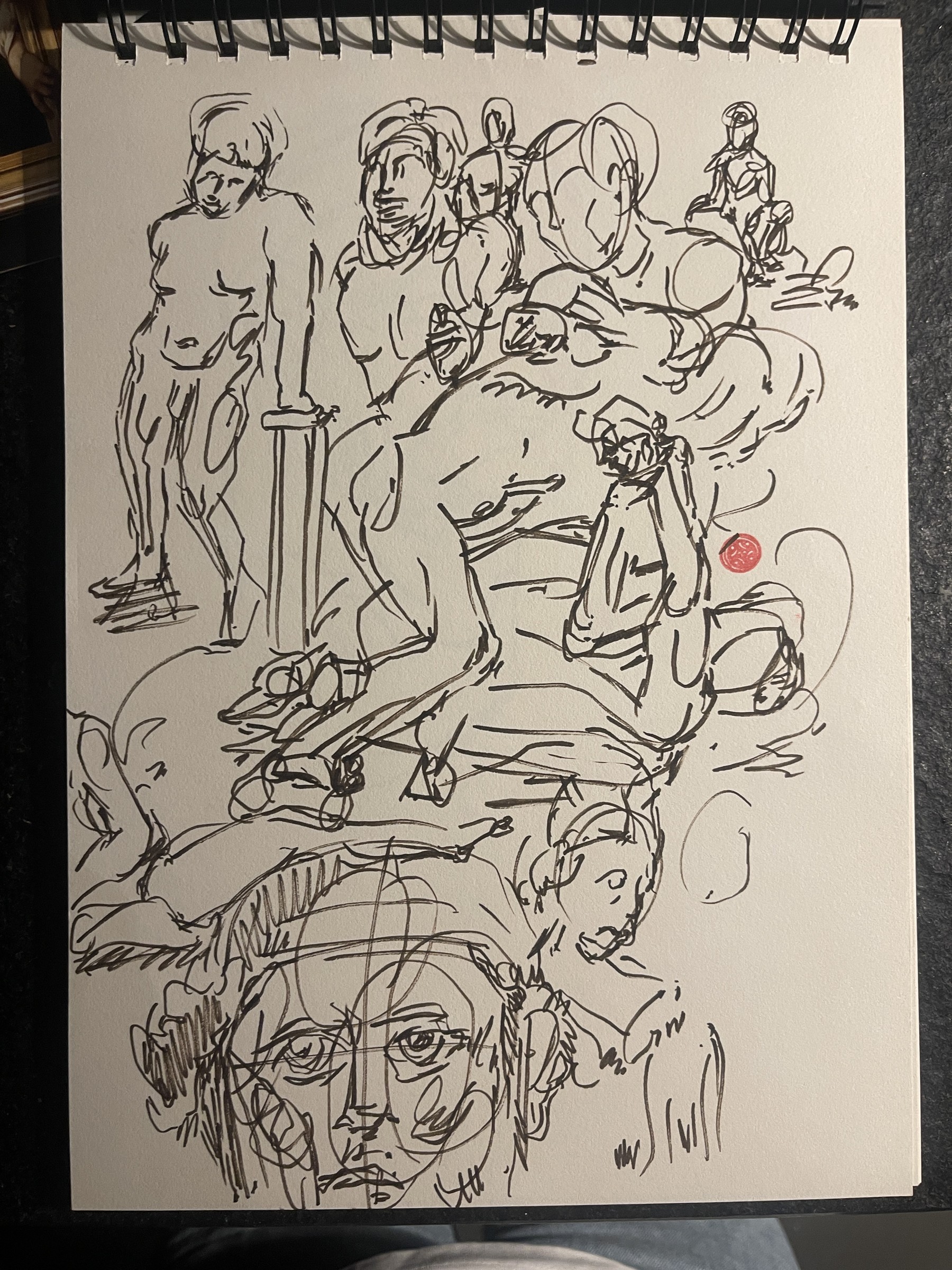 Sketchbook, brush pen, figures after sculptures, 2025