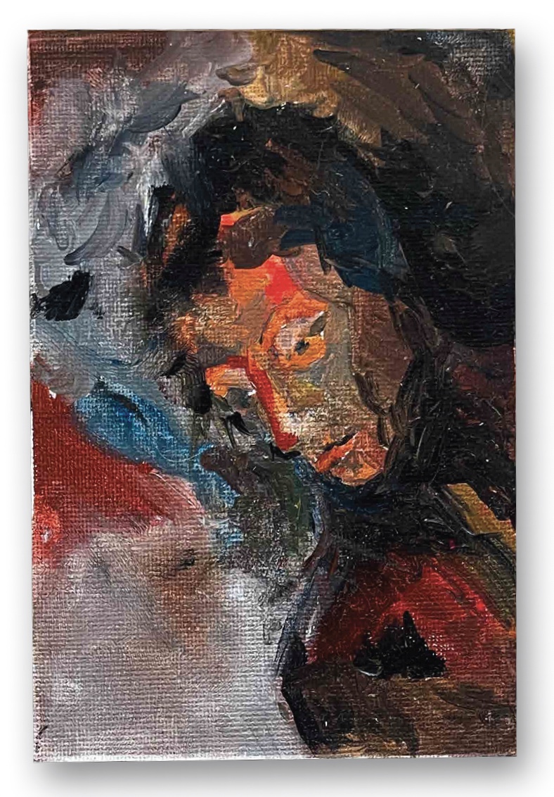 Woman in red, first oil painting, 2024