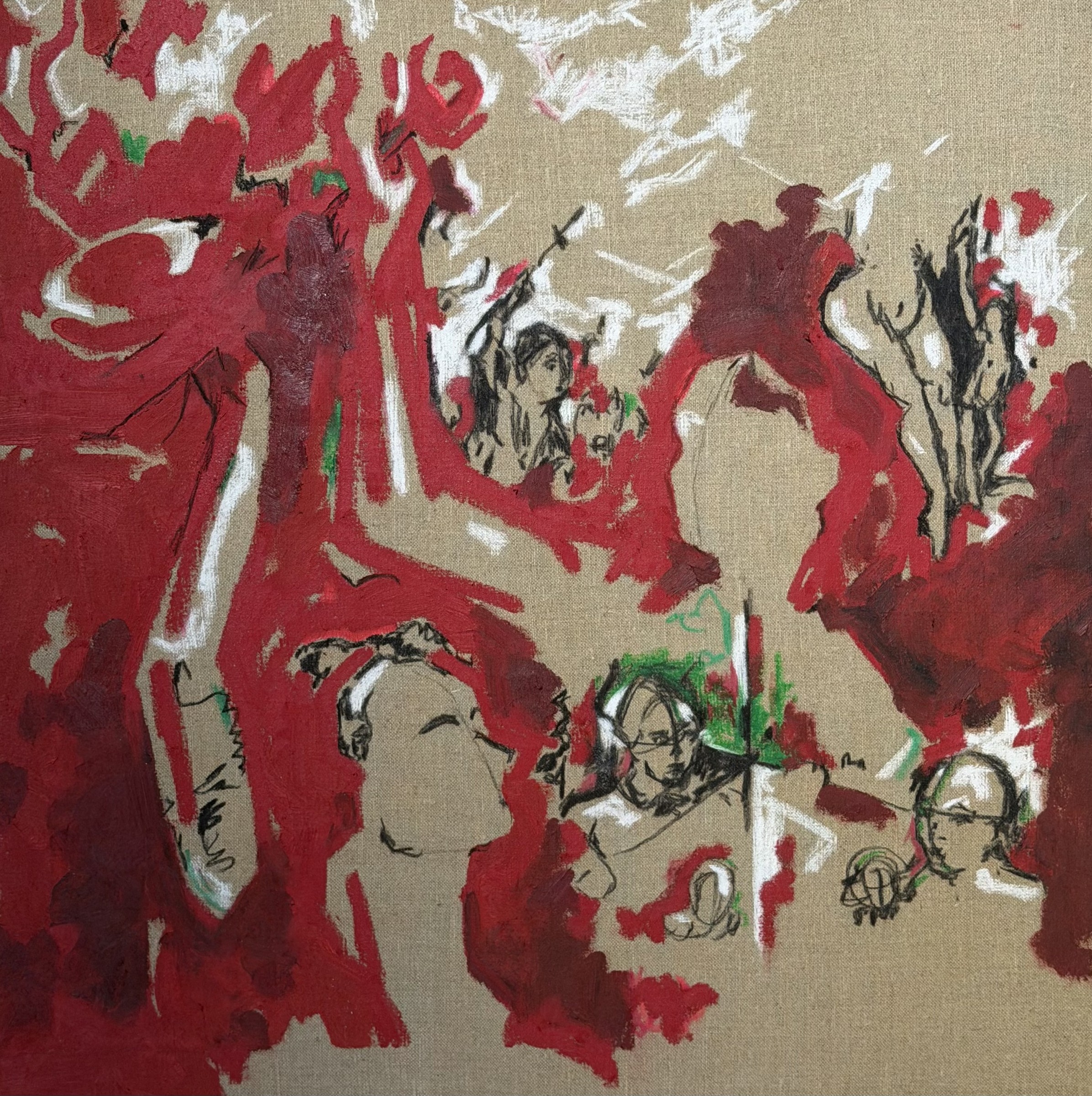 Fragments & Fractals, red crowd, 2025