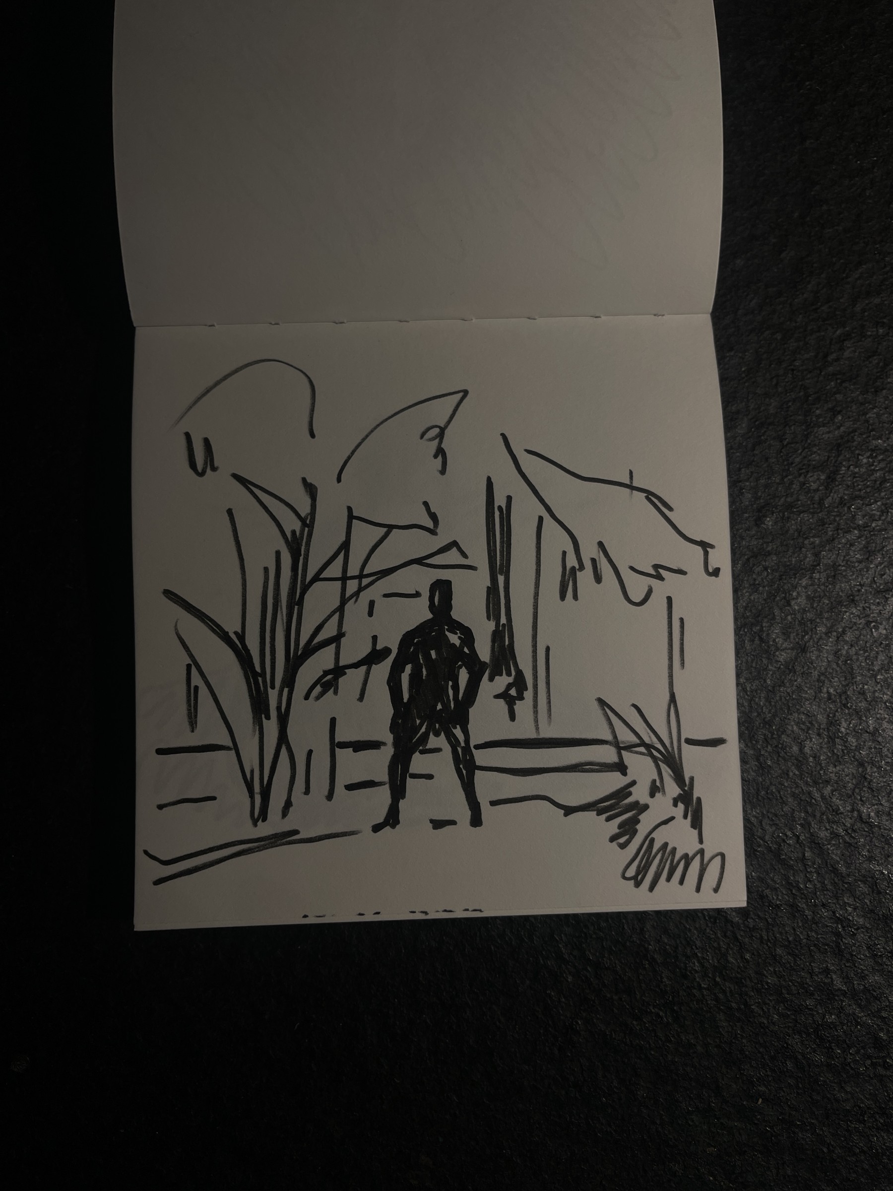 Square sketchbook, figure in the reeds, 2025