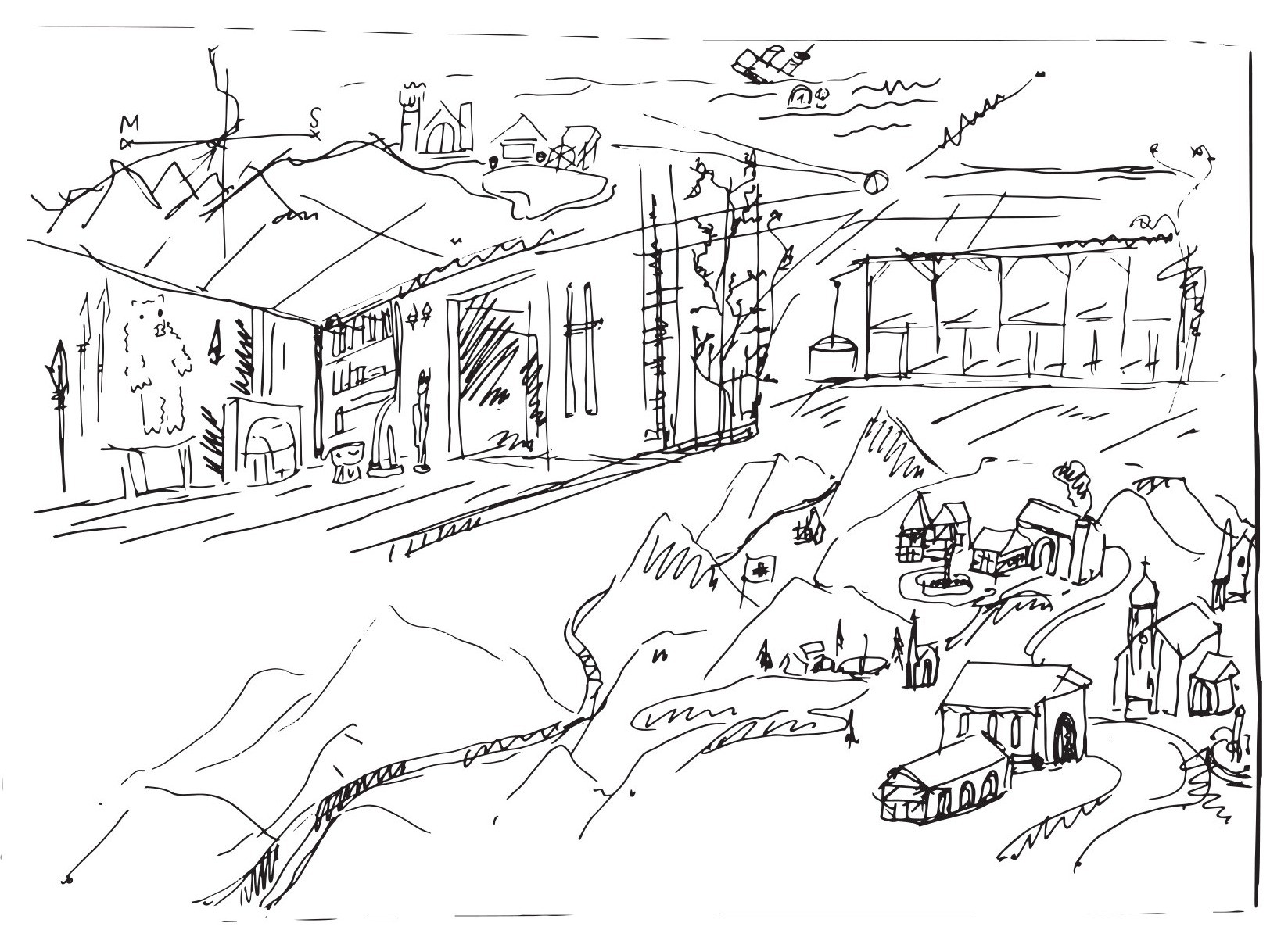 Townscape, ink panorama, 2025
